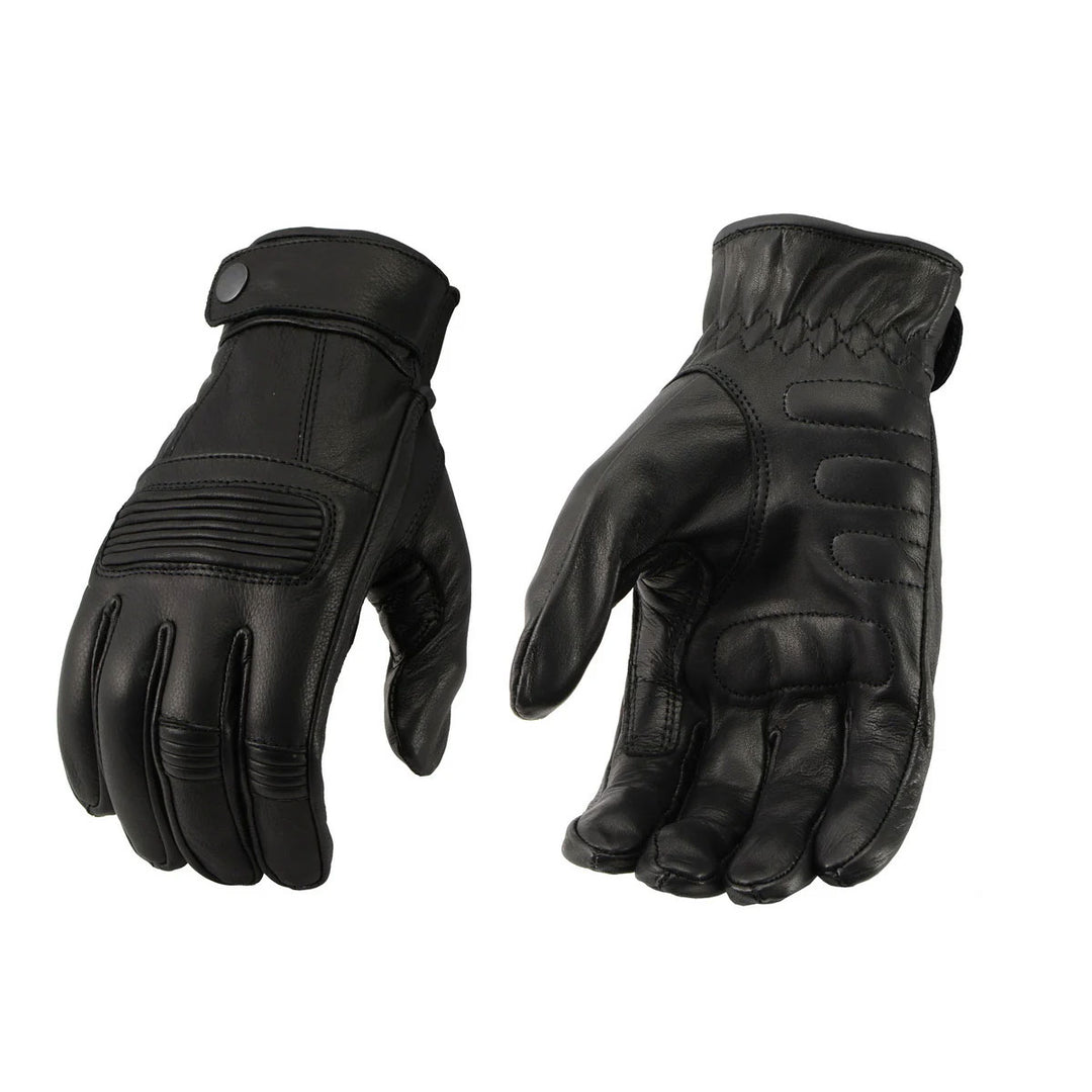 M Boss Motorcycle Apparel BOS37538 Men's 'Flex Knuckles' Black Premium Leather Riding Gloves with Gel Palm