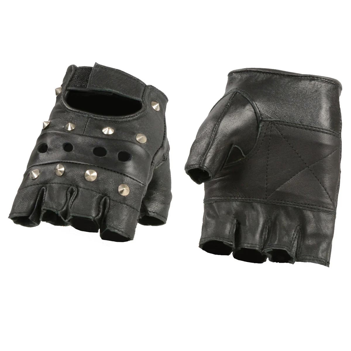 M Boss Motorcycle Apparel BOS37560 Men's 'Studded' Black Leather Fingerless Gloves