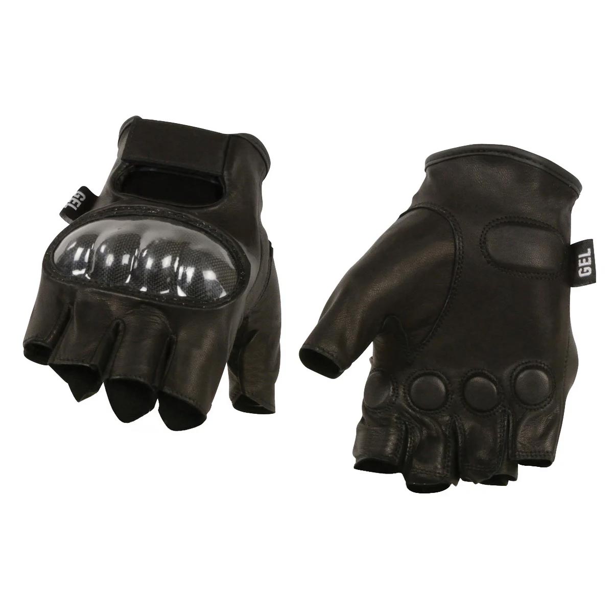 M Boss Motorcycle Apparel BOS37561 Men's Black Leather Fingerless Gloves with Hard Knuckles