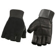 M Boss Motorcycle Apparel BOS37562 Men's Black Leather with Spandex Fingerless Gloves