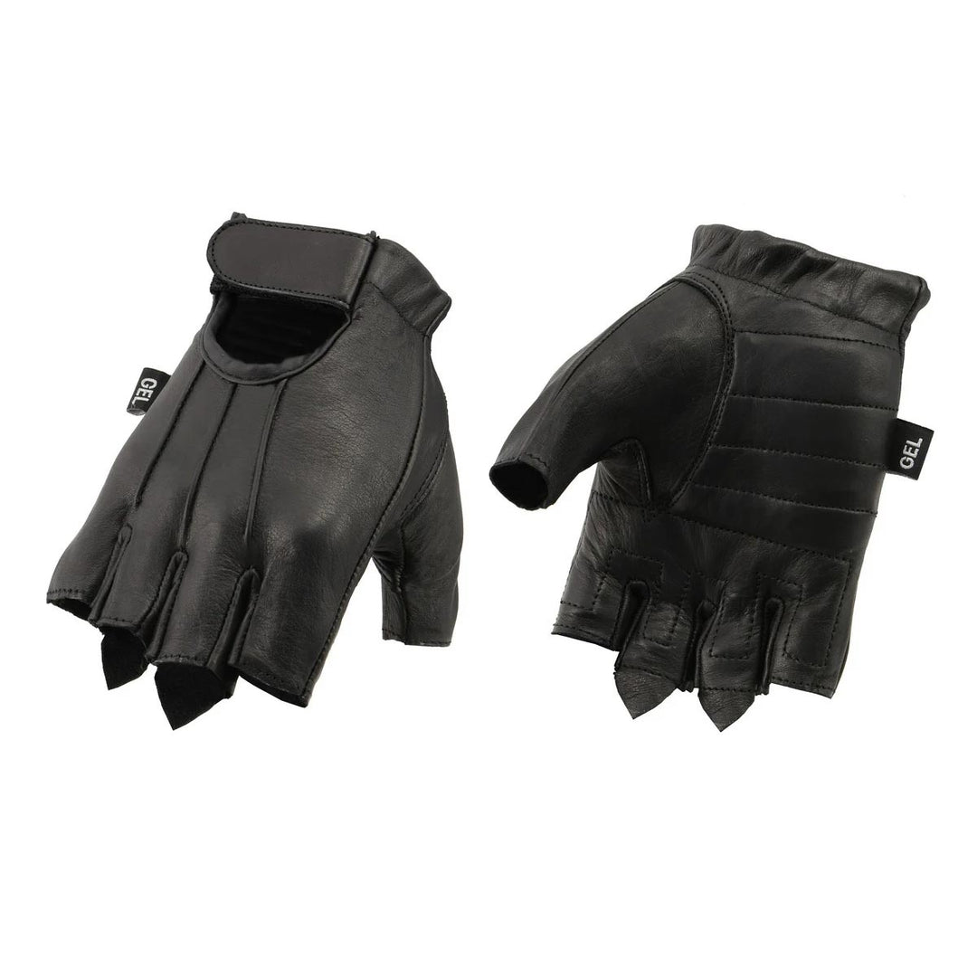 M Boss Motorcycle Apparel BOS37563 Men's Black Welted Gel Palm Leather Fingerless Gloves
