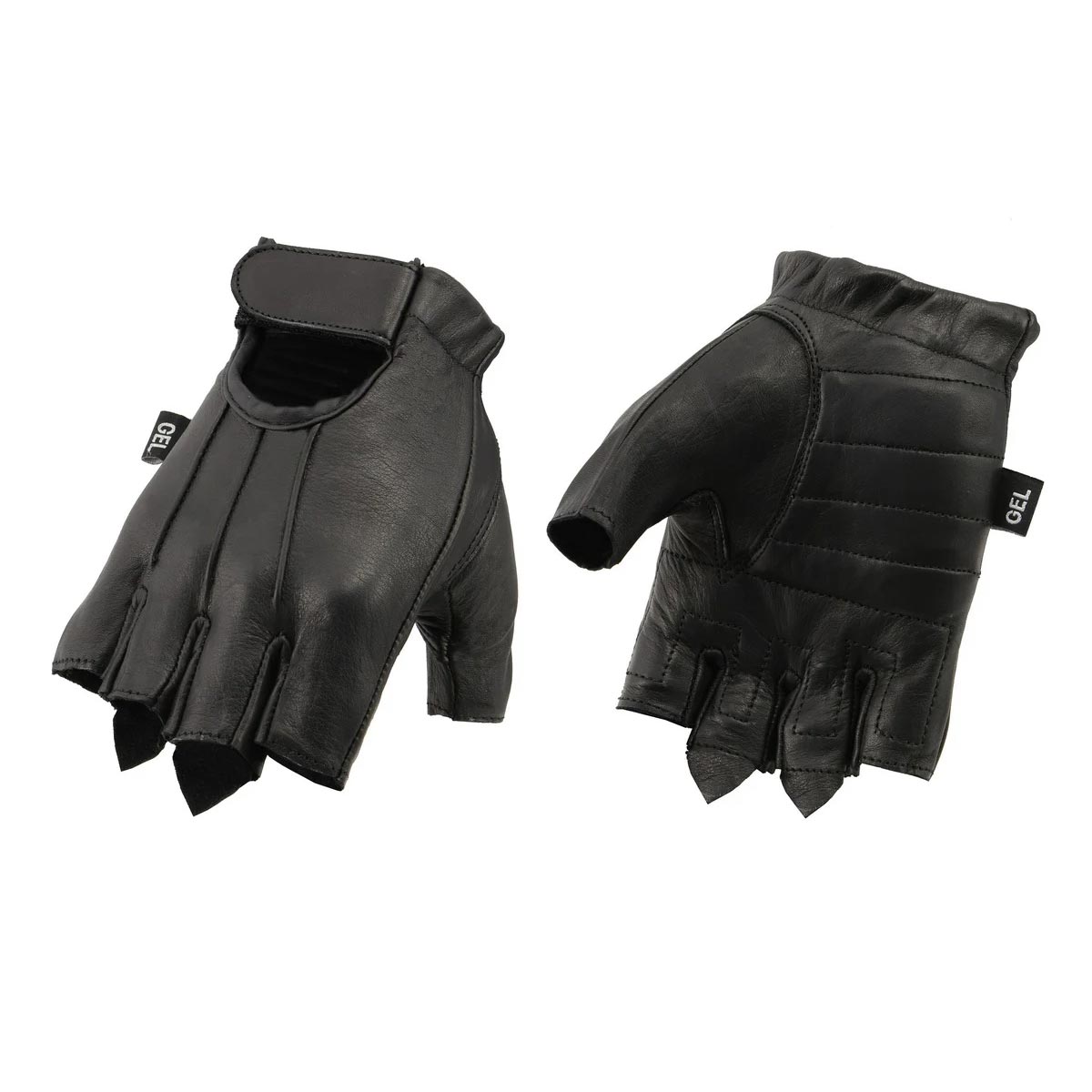 M Boss Motorcycle Apparel BOS37563 Men's Black Welted Gel Palm Leather Fingerless Gloves