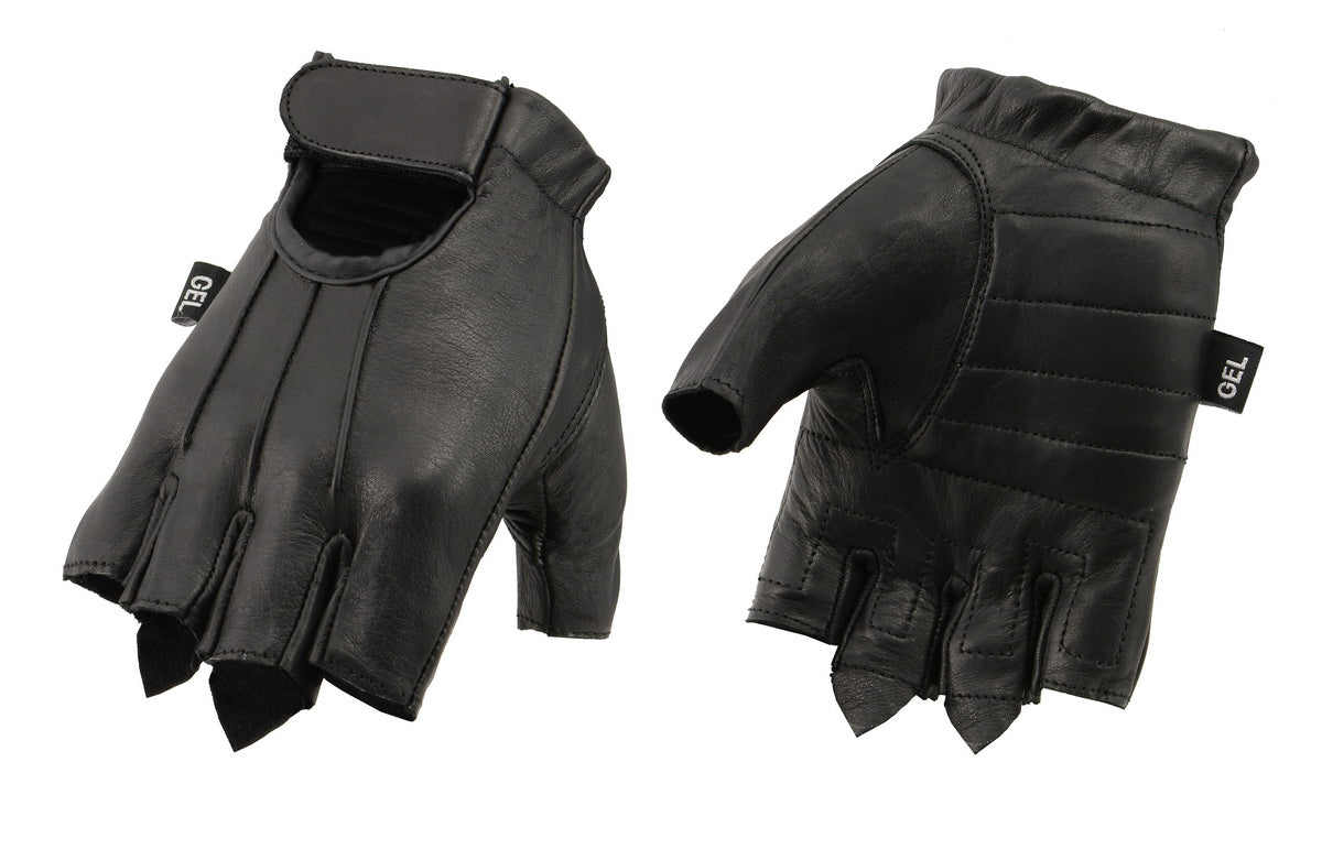 M Boss Motorcycle Apparel BOS37563 Men's Black Welted Gel Palm Leather Fingerless Gloves