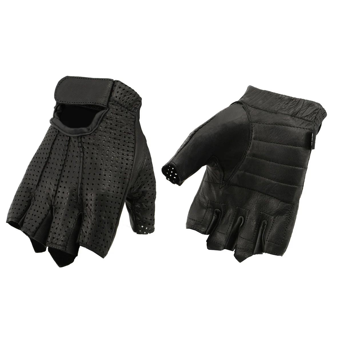 M Boss Motorcycle Apparel BOS37564 Men's Black Perforated Leather Gel Palm Fingerless Gloves