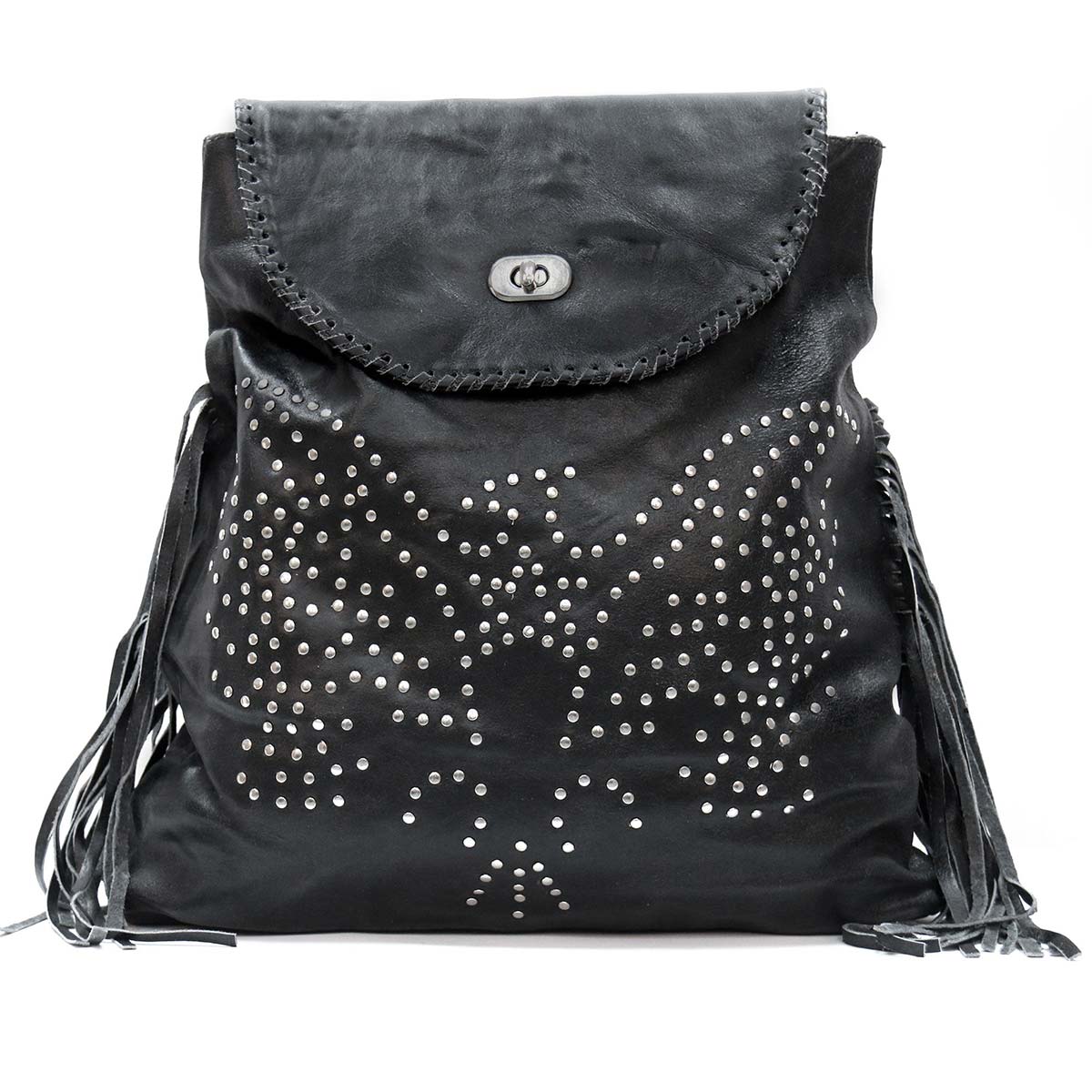 Hot Leathers BPA1022 Ladies Black Leather Studded Backpack with Fringe
