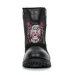Hot Leathers BTL1009 Ladies Black Double Zip Sugar Skull Cap Toe Leather Boot