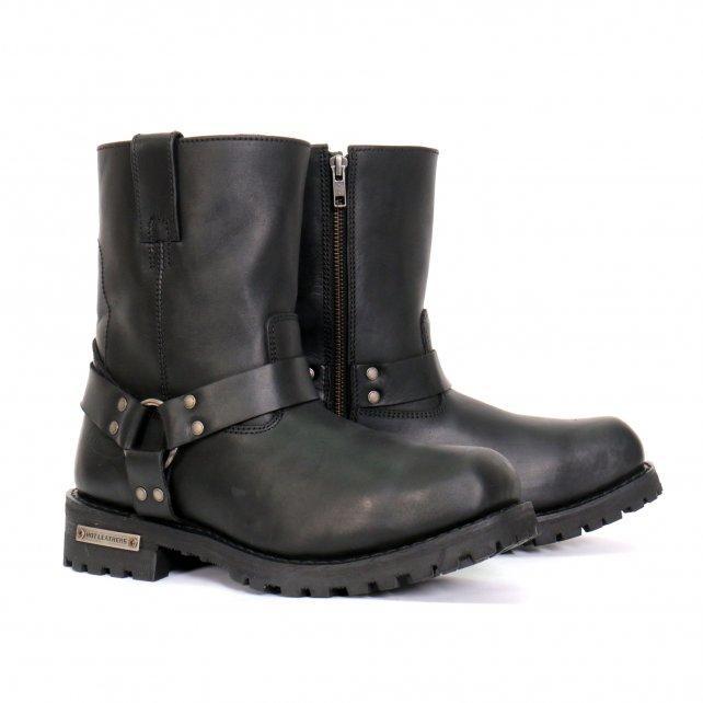 Hot Leathers Men's Short Fuse Black Harness Boots, BTM1004