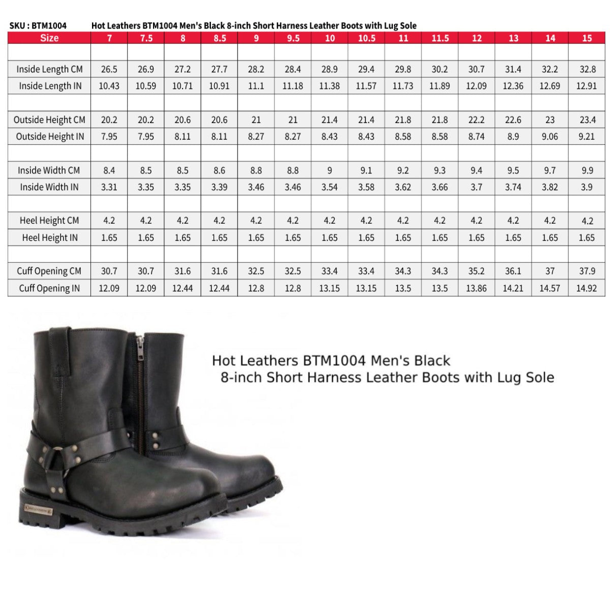 Hot Leathers Men's Short Fuse Black Harness Boots - BTM1004