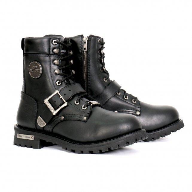 Hot Leathers BTM1006 Men's Wide Width Black 8-inch Logger Leather Boots with Adjustable Buckle