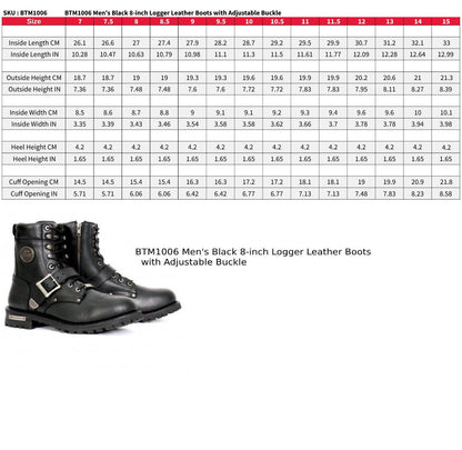Hot Leathers BTM1006 Men's Black 8-inch Logger Leather Boots with Adjustable Buckle