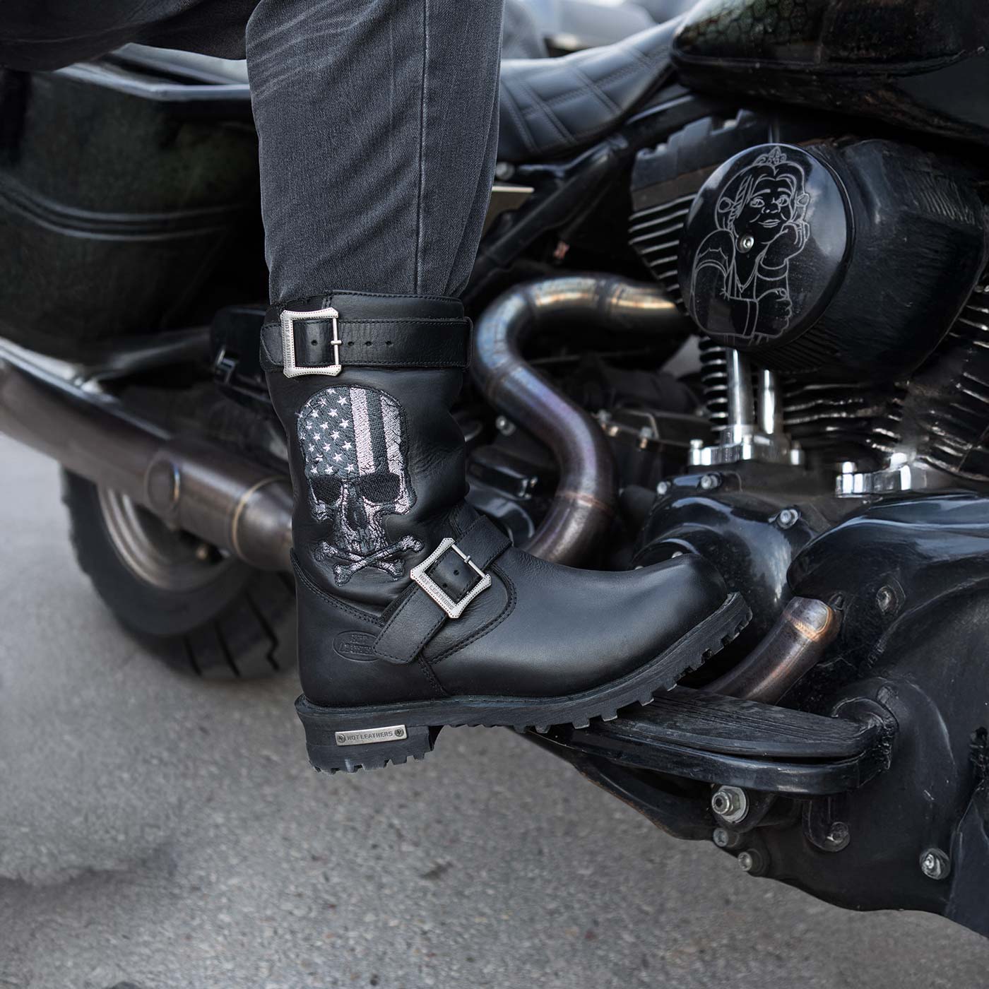 Hot Leathers Men's American Reaper Black Engineer Boots - BTM1018
