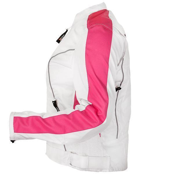 Xelement BXU358924 Women's 'Tribal Heart' Tri-Tex White and Pink Motorcycle Jacket with X-Armor