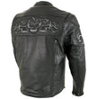 Milwaukee Leather LKM17011 Men's 3 Skull Head Premium Black Leather Motorcycle Jacket with CE Armor