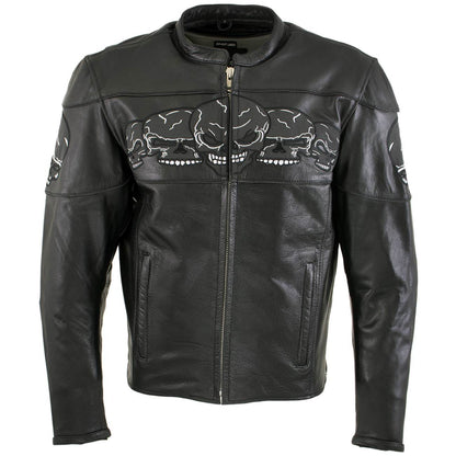 Xelement BXU6050 Men's '3 Skull Head' Black Leather Motorcycle Jacket with X-Armor Protection