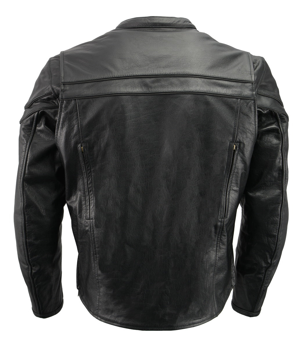 Men’s Premium Black Leather Crossover Vented Motorcycle Riding Jacket with Removable Armor Protection BZ2525
