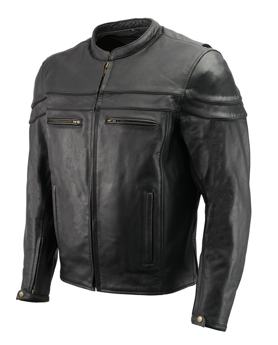 Men’s Premium Black Leather Crossover Vented Motorcycle Riding Jacket with Removable Armor Protection BZ2525