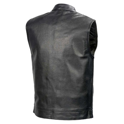 SOA Men’s Black Premium Leather Club Style Motorcycle Riding Vest BZ6210