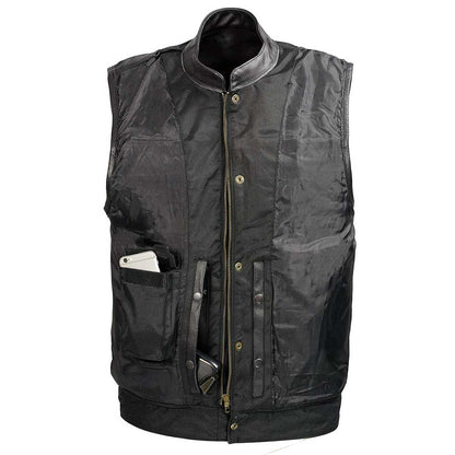 SOA Men’s Black Premium Leather Club Style Motorcycle Riding Vest BZ6210