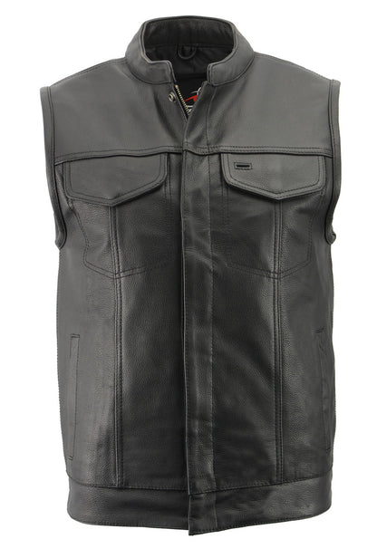 Men’s Premium Cowhide Leather Club Style Motorcycle Biker Riding Vest BZ6410