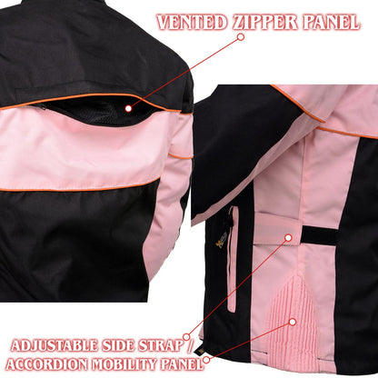 Xelement CF462 Women's 'Pinky' Black and Pink Tri-Tex Motorcycle Jacket with X-Armor Protection