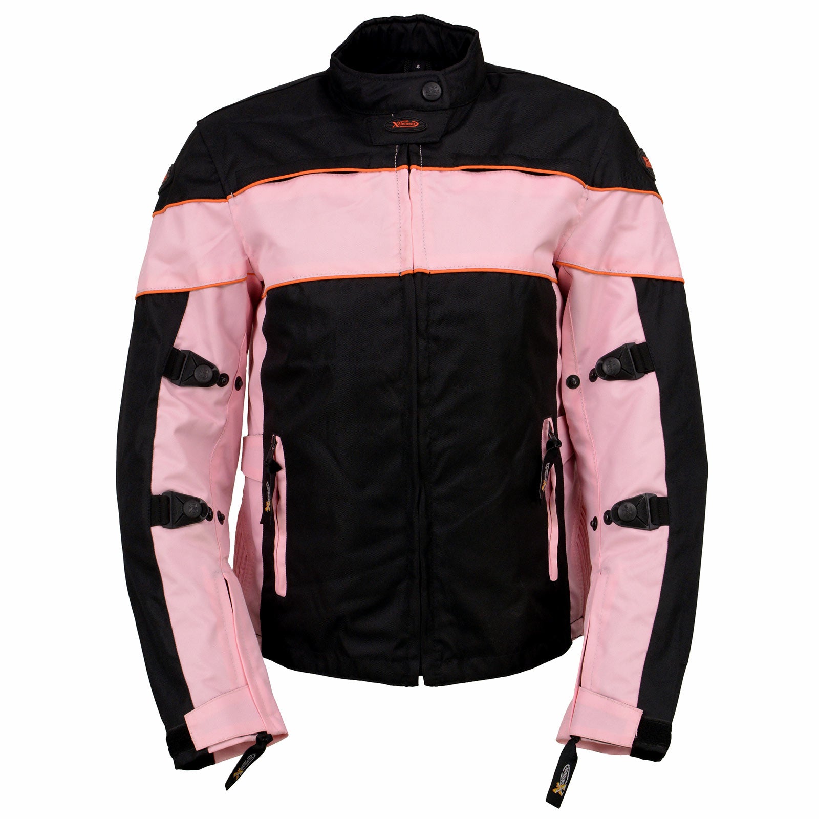 Xelement CF462 Women's 'Pinky' Black and Pink Tri-Tex Motorcycle Jacket with X-Armor Protection