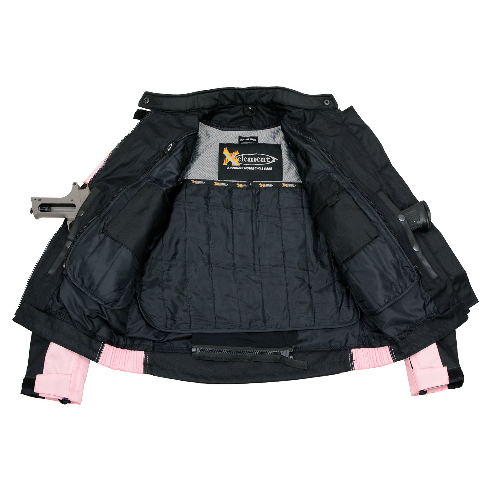 Xelement CF462 Women's 'Pinky' Black and Pink Tri-Tex Motorcycle Jacket with X-Armor Protection