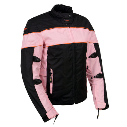 Xelement CF462 Women's 'Pinky' Black and Pink Tri-Tex Motorcycle Jacket with X-Armor Protection