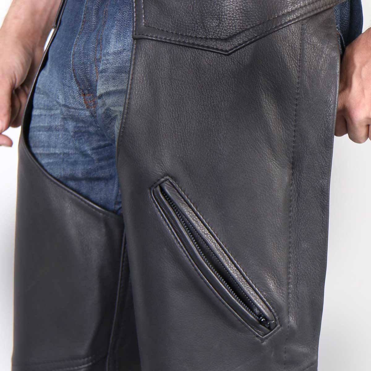 Hot Leathers CHM5001 USA Made Men's Classic Black Premium Leather Motorcycle Chaps
