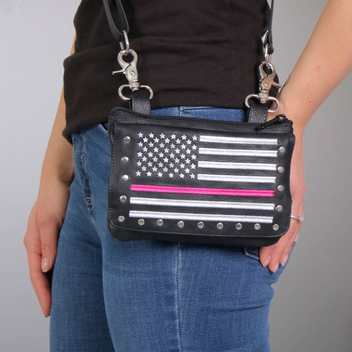Hot Leathers CPE2102 Embroidered Clip Pouch Purse with Pink Line American Flag