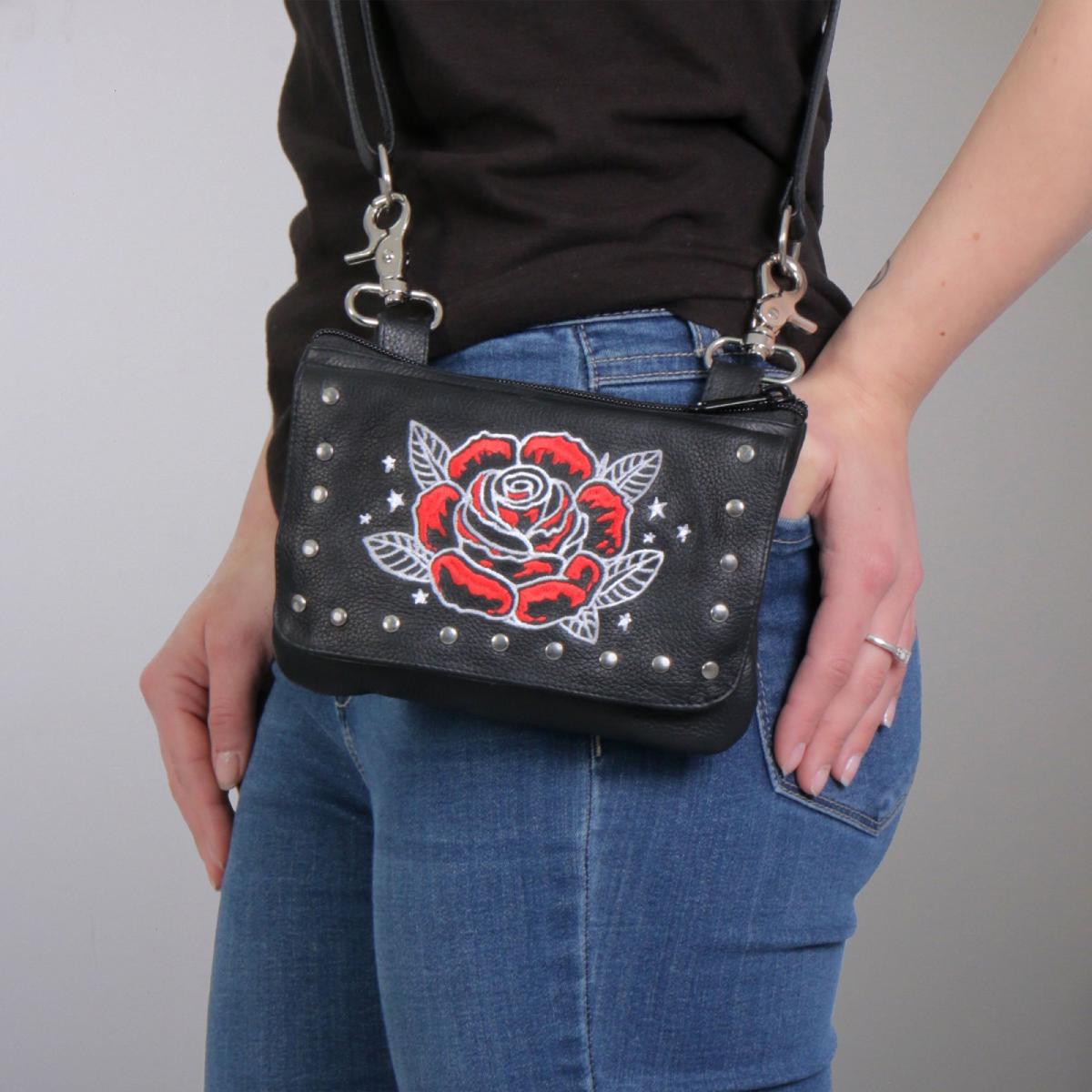 Hot Leathers CPE2103 Embroidered Clip Pouch Purse with Rose and Stars