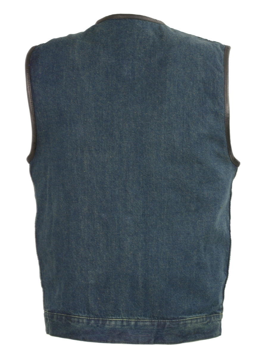 Club Vest CV3004LT Men's Blue Collarless Denim Vest with Concealed Snaps and Hidden Zipper