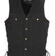 Club Vest CVM1360 Men's Classic Side Lace Black Denim Motorcycle Vest with Snap Buttons