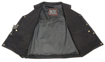 Club Vest CVM1360 Men's Classic Side Lace Black Denim Motorcycle Vest with Snap Buttons