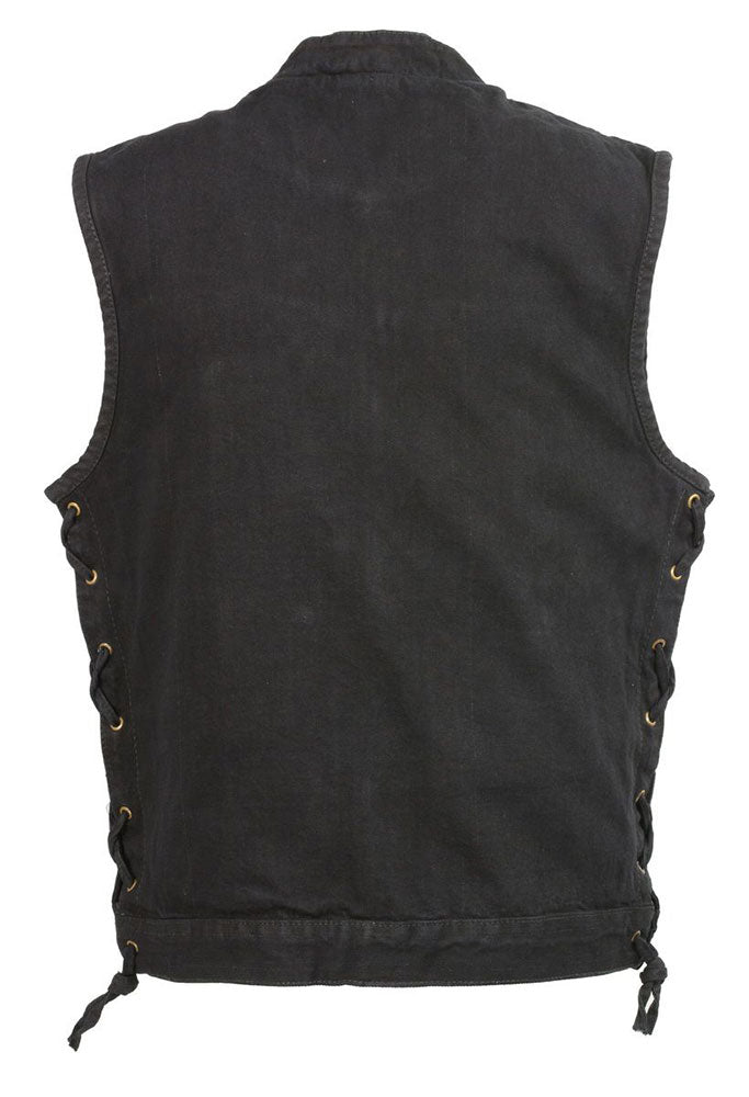 Club Vest CVM3002 Men's Classic Black Side Lace Denim Vest with Dual Front Closure