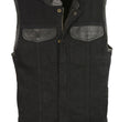 Club Vest CVM3010 Men's Black Denim Vest with Leather Trim Accents