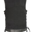 Club Vest CVM3011 Men's Side Lace Black Denim Vest with Leather Trim Accents