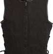 Club Vest CVM3039 Men's Black Denim Motorcycle Rider Vest with Leather Trim and Side Laces