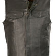 Club Vest CVM3510 Men’s Black Zipper Leather Vest with Seamless Back Design