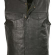 Club Vest CVM3710 Men’s Leather Black Open Neck Vest with Snap and Zip Front Closure