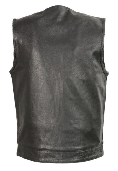 Club Vest CVM3711 Men’s Black Leather Vest with Seamless Back Design