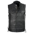 Club Vest CVM3712 Men’s Black Side Lace Leather Vest with Seamless Back Design