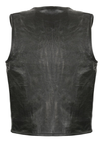 Club Vest CVM3740 Men’s Black Seamless Front and Back Design Leather Vest