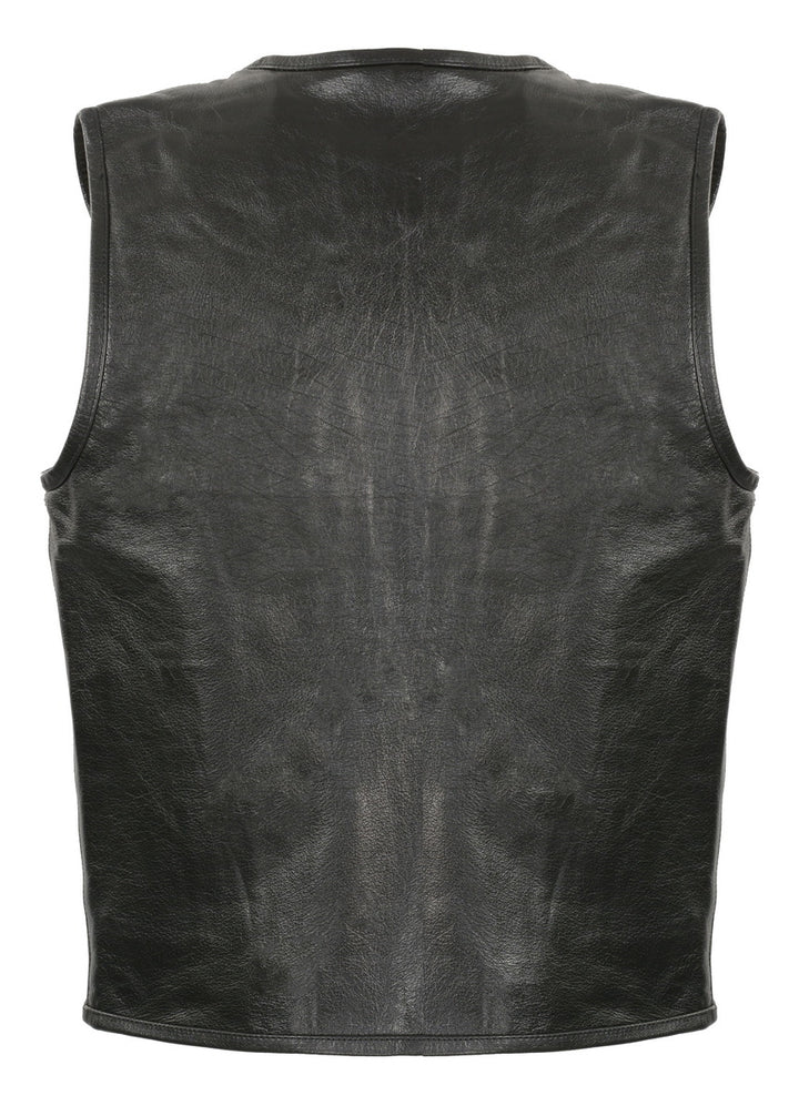 Club Vest CVM3740 Men’s Black Seamless Front and Back Design Leather Vest