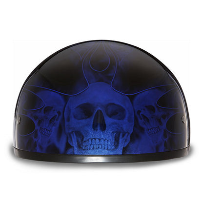 Close Out Clearance Daytona Helmets D6-SFB ‘Skull Cap’ with Blue Skull Flames Half Face Helmet