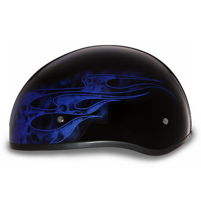 Close Out Clearance Daytona Helmets D6-SFB ‘Skull Cap’ with Blue Skull Flames Half Face Helmet