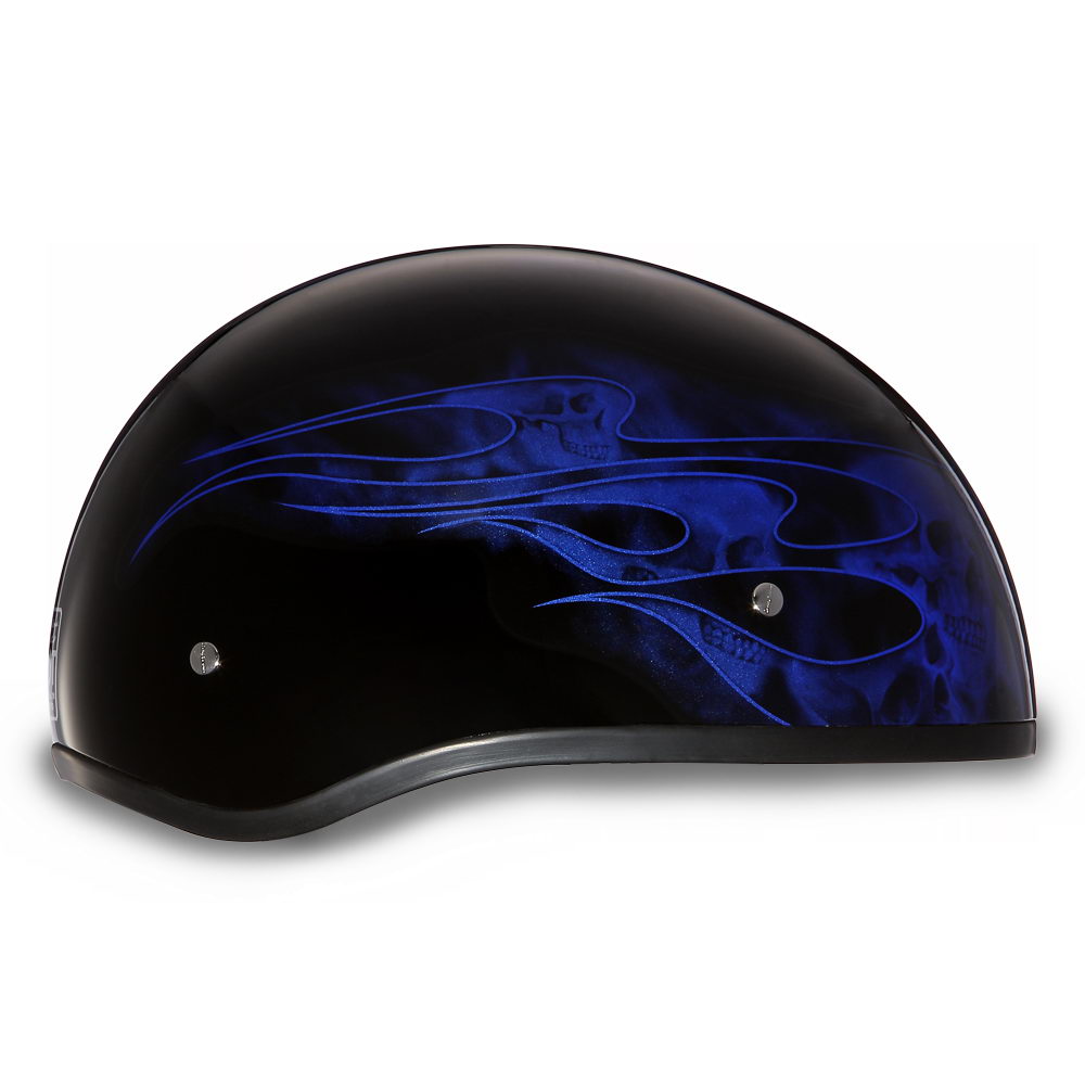 Close Out Clearance Daytona Helmets D6-SFB ‘Skull Cap’ with Blue Skull Flames Half Face Helmet