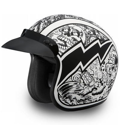 Close Out Clearance Daytona Helmets DC6-G ‘Cruiser’ Graffiti White and Black  ¾ Open Face Helmet