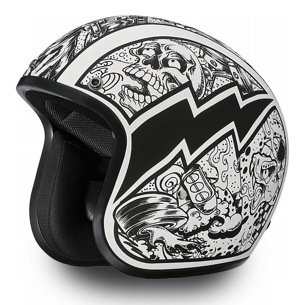 Close Out Clearance Daytona Helmets DC6-G ‘Cruiser’ Graffiti White and Black  ¾ Open Face Helmet