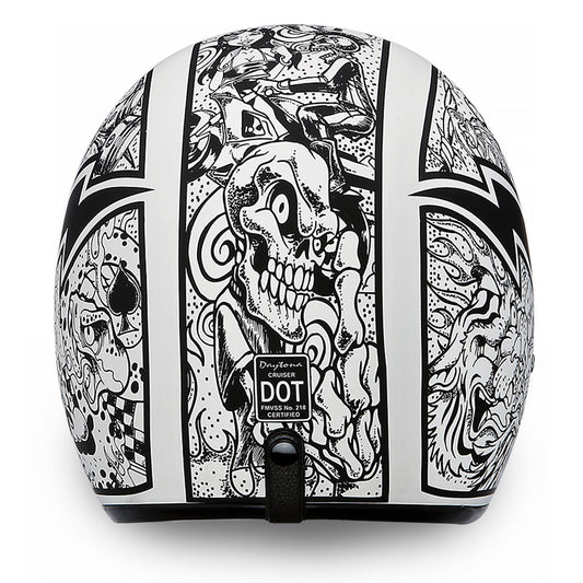 Close Out Clearance Daytona Helmets DC6-G ‘Cruiser’ Graffiti White and Black  ¾ Open Face Helmet