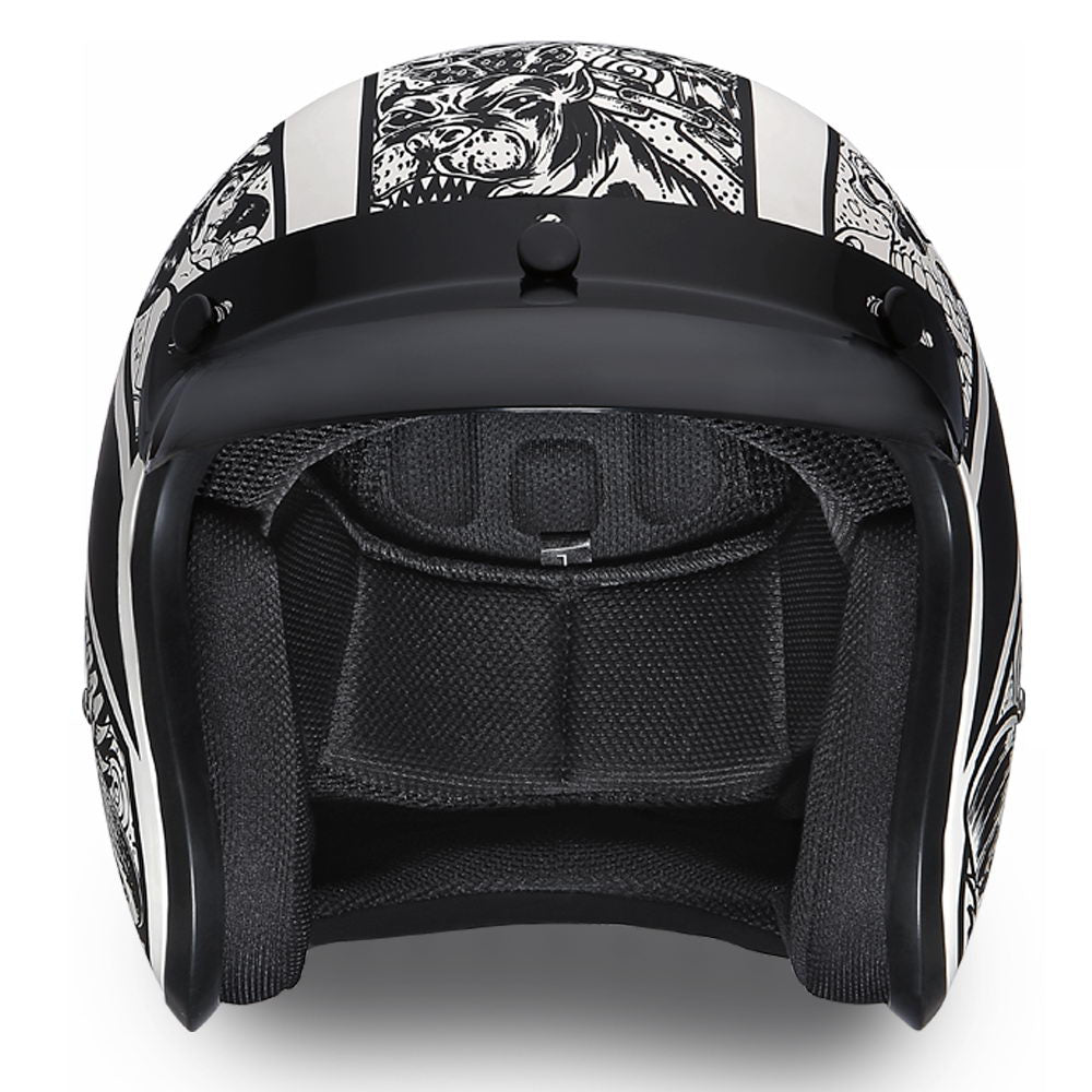 Close Out Clearance Daytona Helmets DC6-G ‘Cruiser’ Graffiti White and Black  ¾ Open Face Helmet